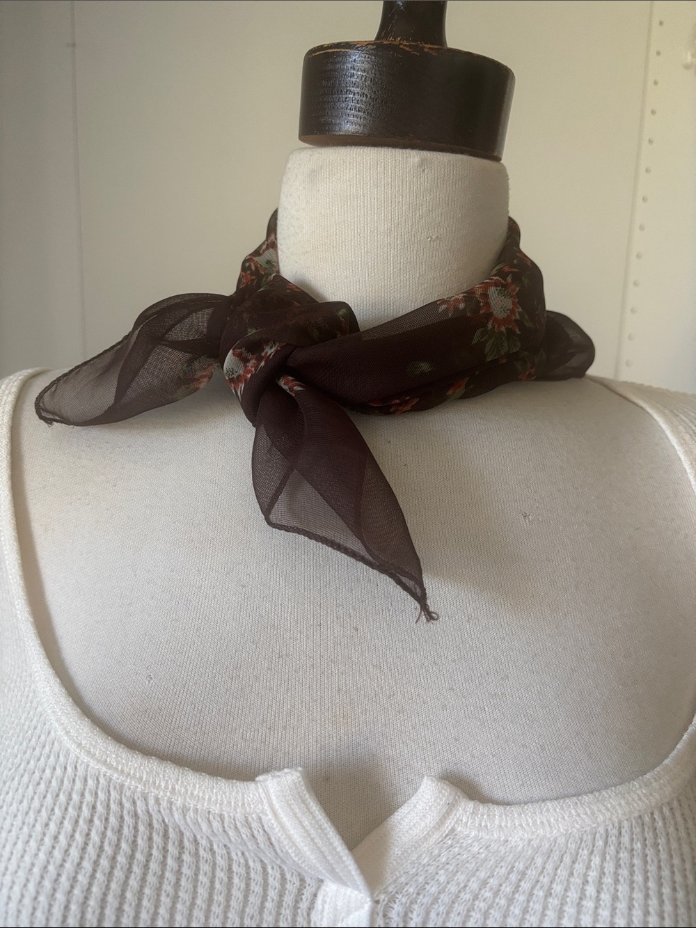 Brown Floral Sheer Neck Scarf - Unbranded